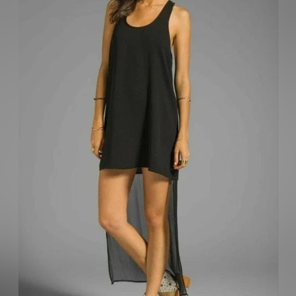 Line & Dot Black High-Low Sheer Chiffon Racerback Tank Dress NWT